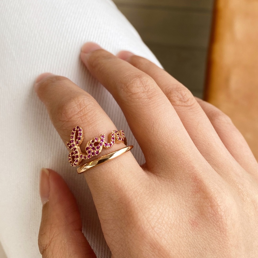 Gold Love Word Ruby Statement Ring